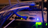 a close up of a network with wires connected to it
